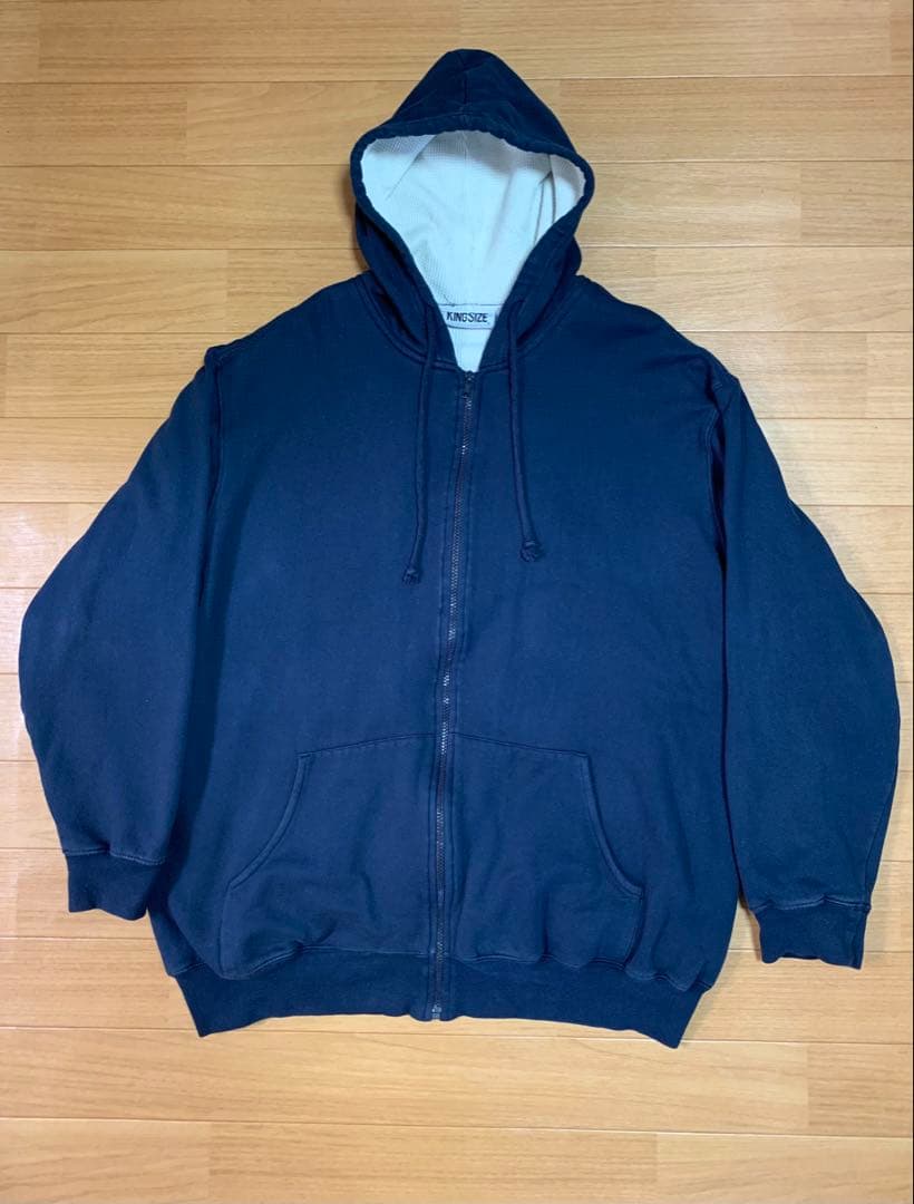 80sUSA KING SIZE裏サーマルパーカーXXLダブルフェイス紺ワッフル