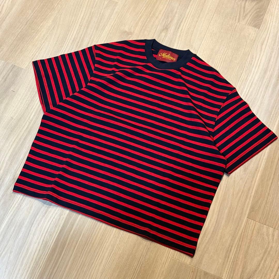 Mutimer ネイビー/レッド ストライプ Tシャツ S