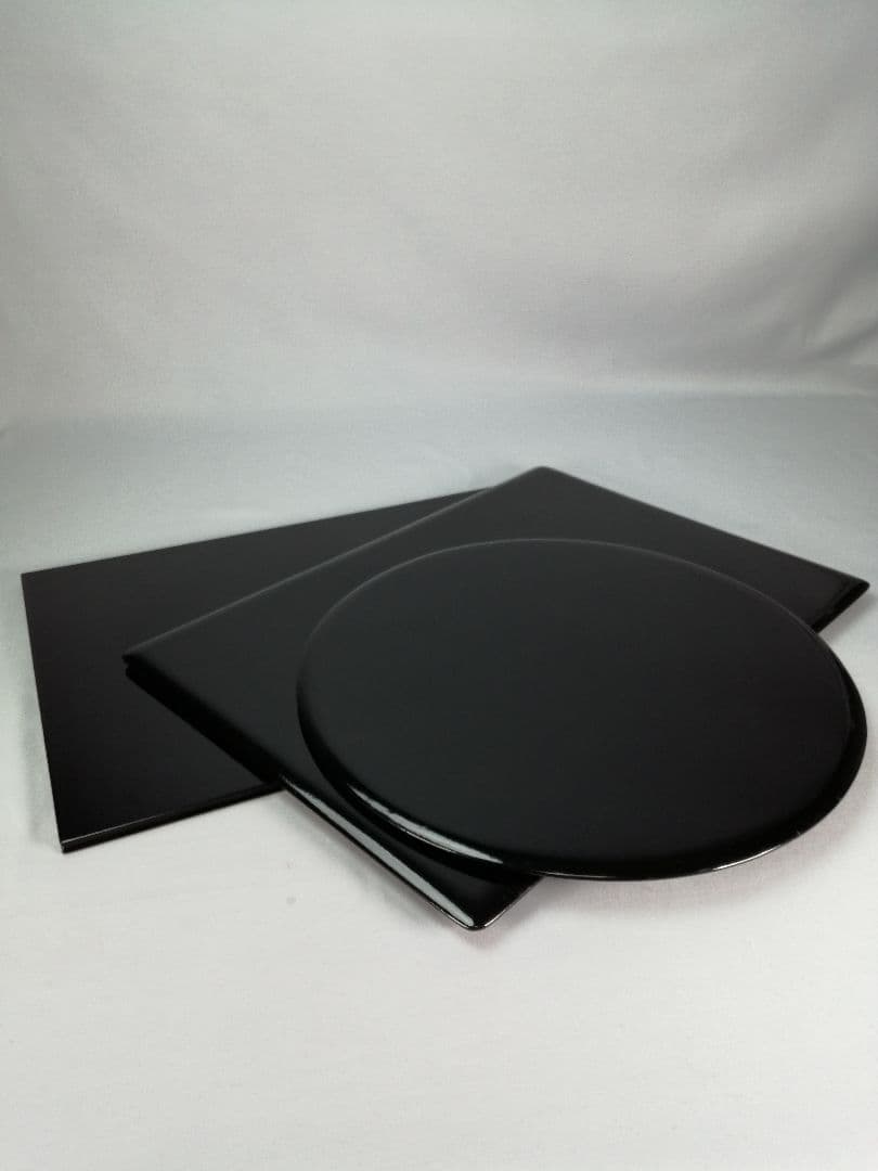 【茶道具】いじ塗黒敷板　三種セット(丸板、蛤端、矢筈)　敷板140