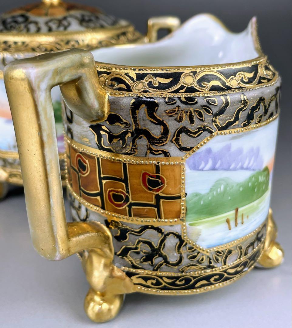 【希少】オールドノリタケ アールヌーボー様式 風景紋 シュガーボウル クリーマー