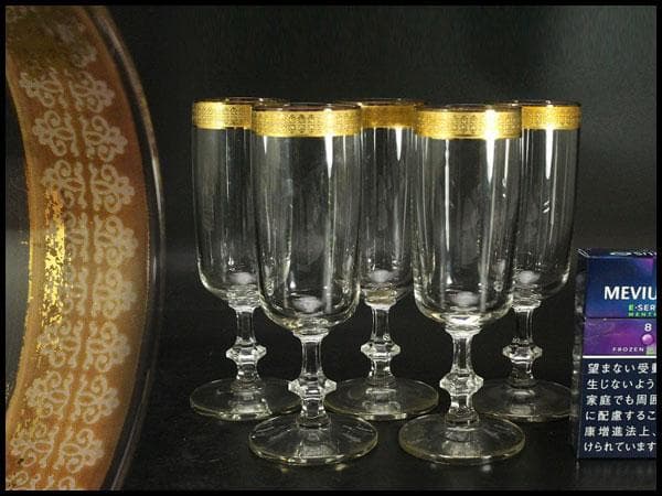 アンティーク 金彩ガラス カップ 五客(ZE608)