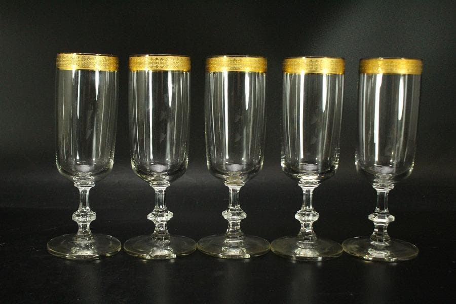 アンティーク 金彩ガラス カップ 五客(ZE608)