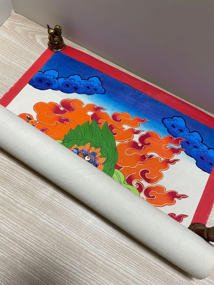 《 チベット密教　1点物 》 手描き　曼荼羅　マハーカーラ　大黒　仏教　密教　⑤