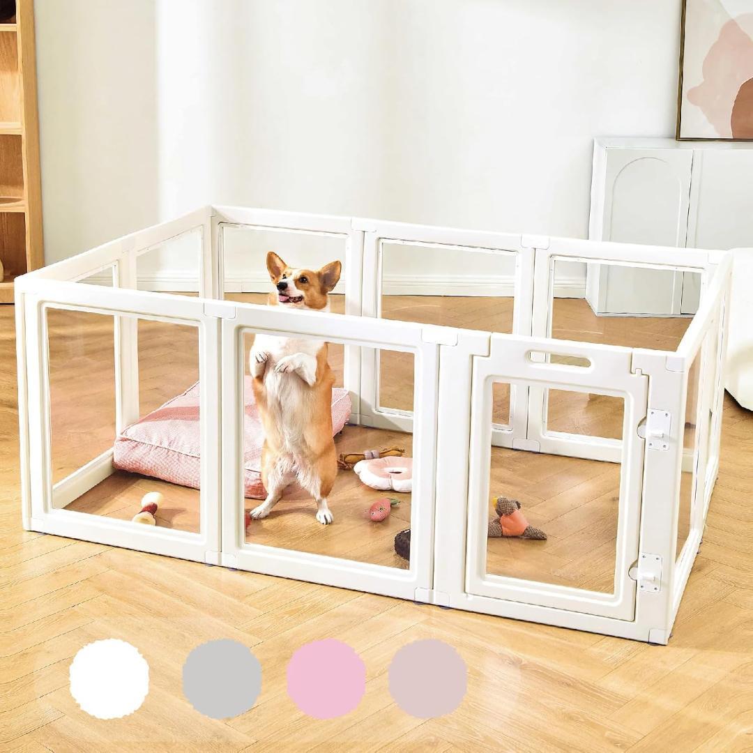 HAKOPE【圧迫感のないクリアサークル】ペットサークル(6面パネル・ホワイト)