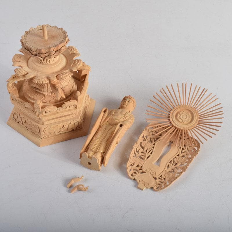 仏教美術　柘植彫刻　西立弥陀像　仏像　華鬘台　C　8845