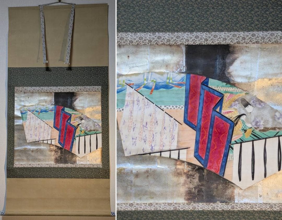 【真作】掛軸　源氏物語図　雅の美　古美術　雅やかな王朝美人画　U10