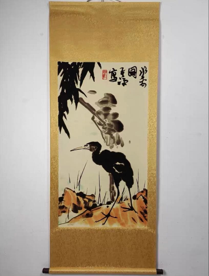 李苦禅《水禽図》　三尺中堂　掛軸　中国名人書画　花鳥画　水墨画