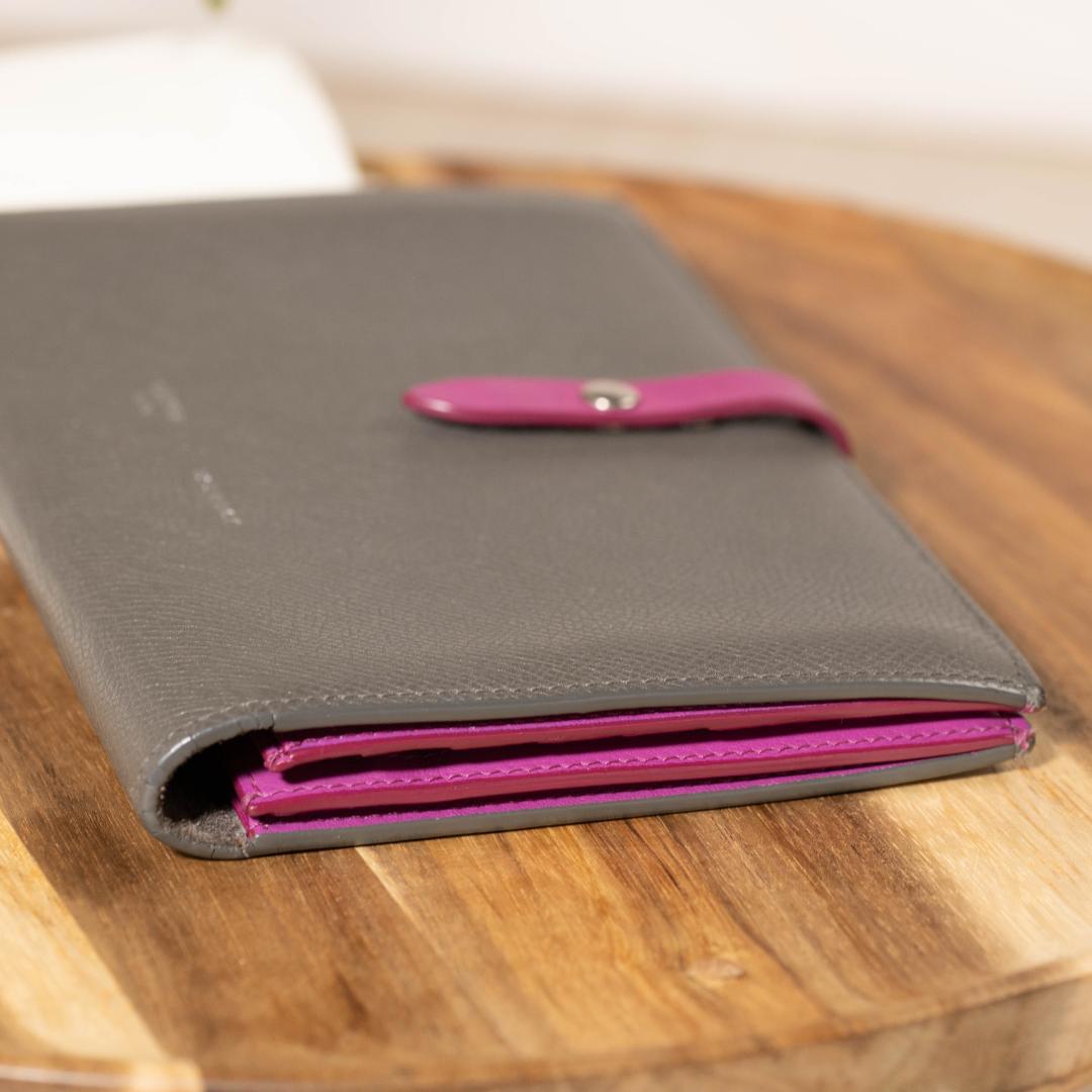 【美品】セリーヌ ラージストラップウォレット 長財布 グレー バイカラー レザー