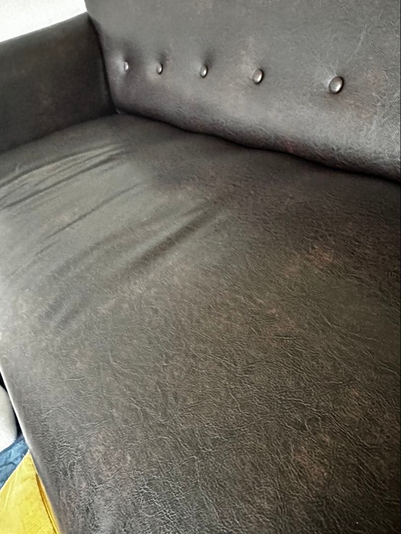 ダークブラウン 合成皮革 2人掛け ソファ ヴィンテージ風