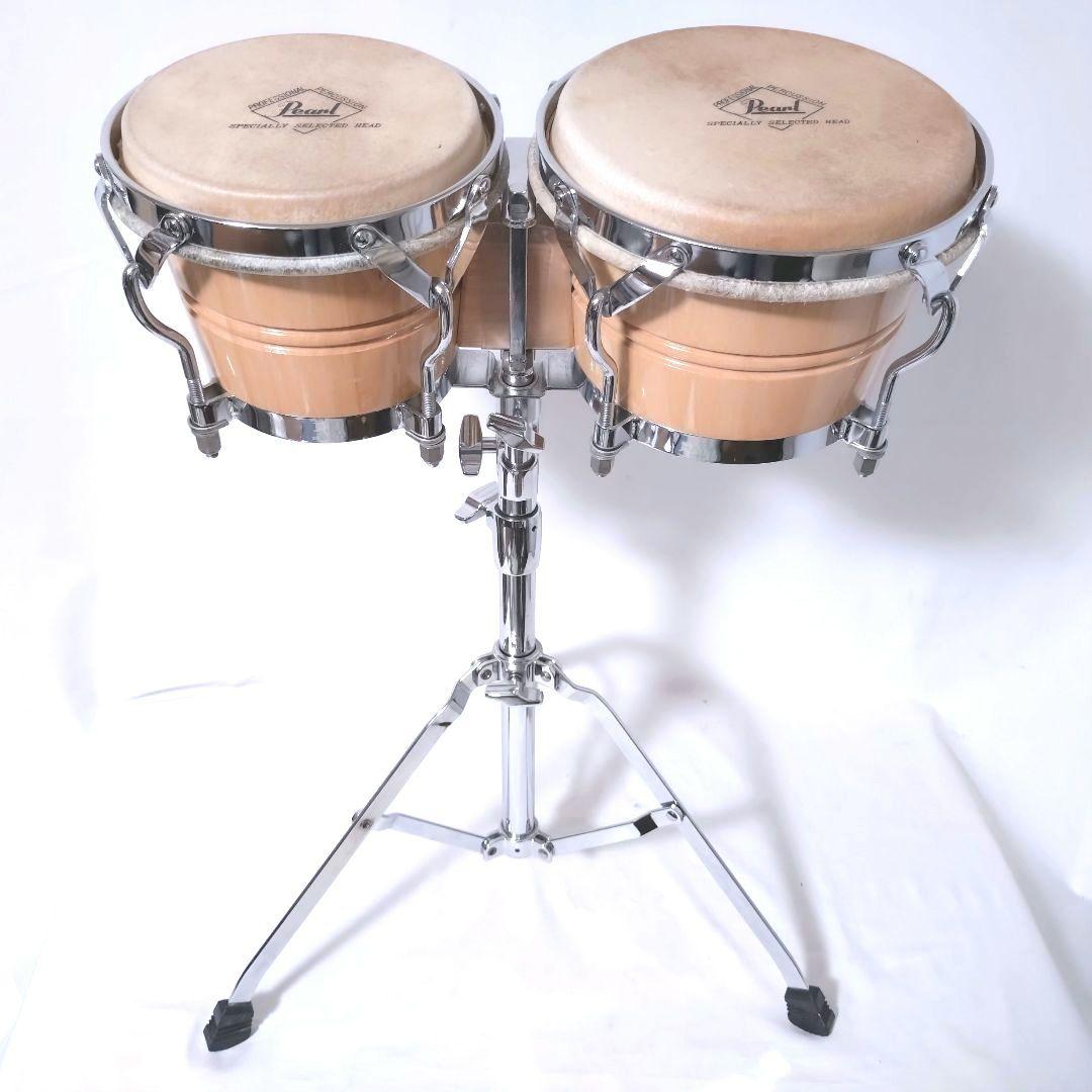 Pearl　ホワイトウッドボンゴ　スタンド　セット　BG-209W　本皮　パール