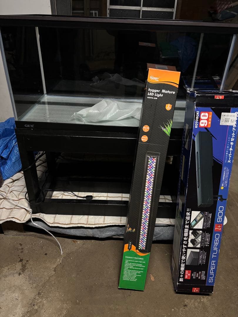 【R &H】GEX 90cm水槽 自作木製水槽台 ライト 上部フィルター