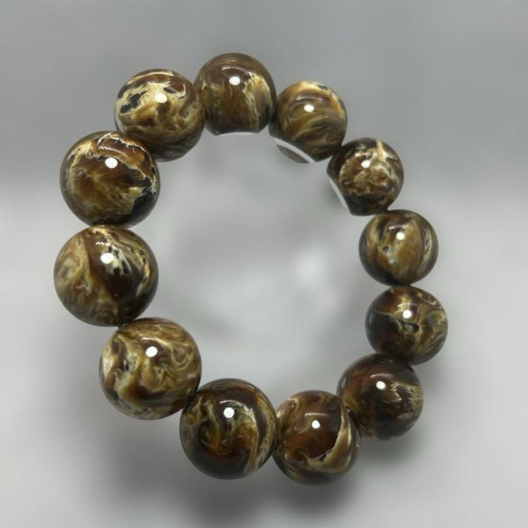 花琥珀のブレスレット ブルーアンバー 大粒