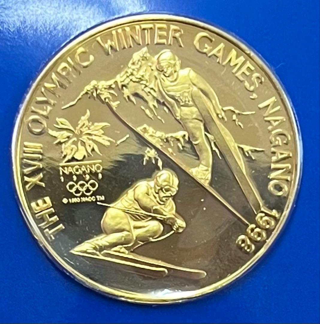 1998年長野オリンピック記念 純銀メダル 純金仕上げsilver999約35g