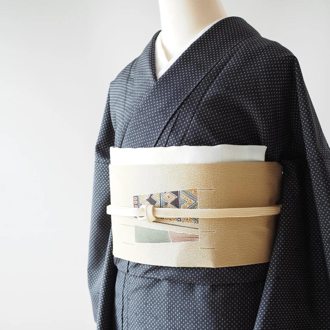 【着物】【付下げ】紬 黒字 十字絣 付下げ No.6