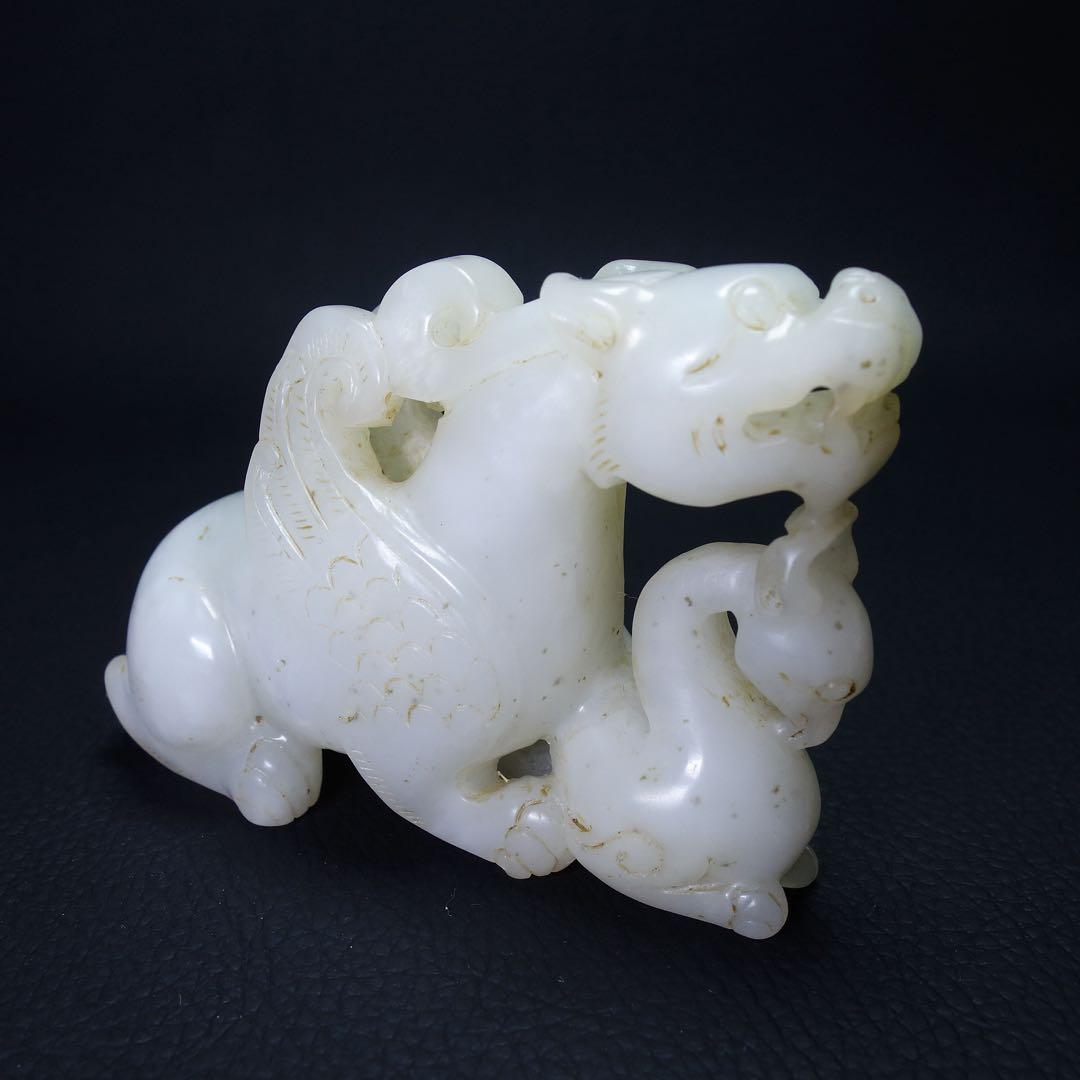 漢時代/唐時代和田玉 和田玉　鳳凰と飛べる虎　彫刻 高古玉 置物 旧家蔵出し