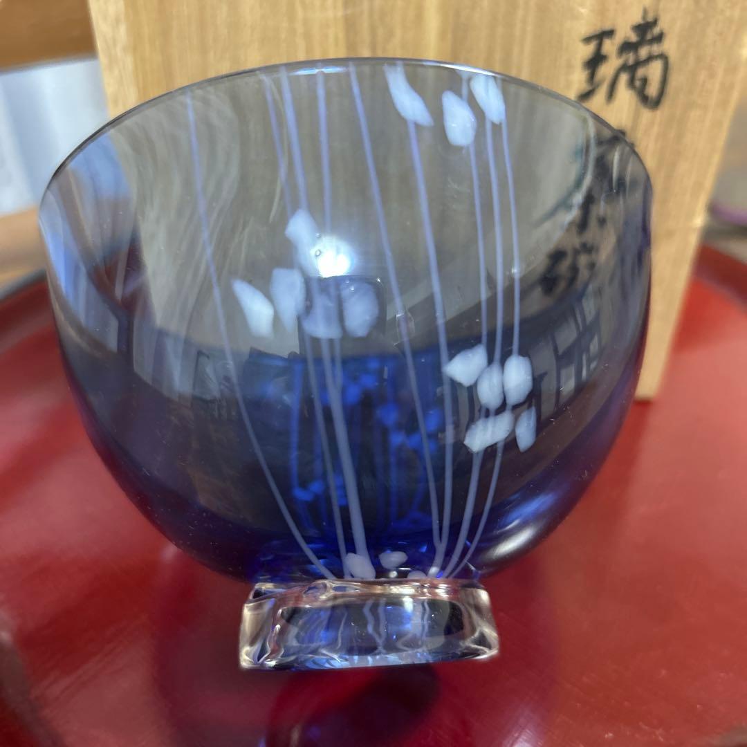 作家　ガラス作家　堀口幸子　瑠璃茶碗　瑠璃草花文玻璃茶碗　茶道
