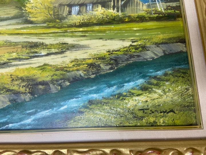 沢健 『山村』 油彩 油絵 絵画 原画 肉筆 額装 直筆画