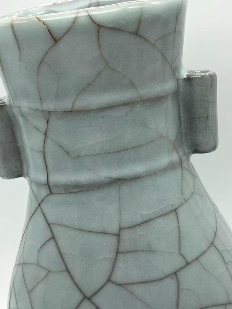 南宋時代 青磁　官汝窯貫耳瓶 汝官窯　【旧家蔵出し】希少貴重(A-92)