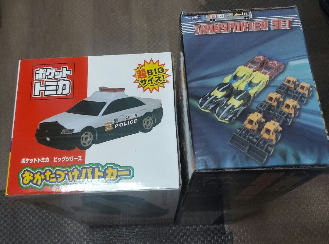 ジムニーシエラ、工事車両、お片付けパトカー、トランスポーターセット
