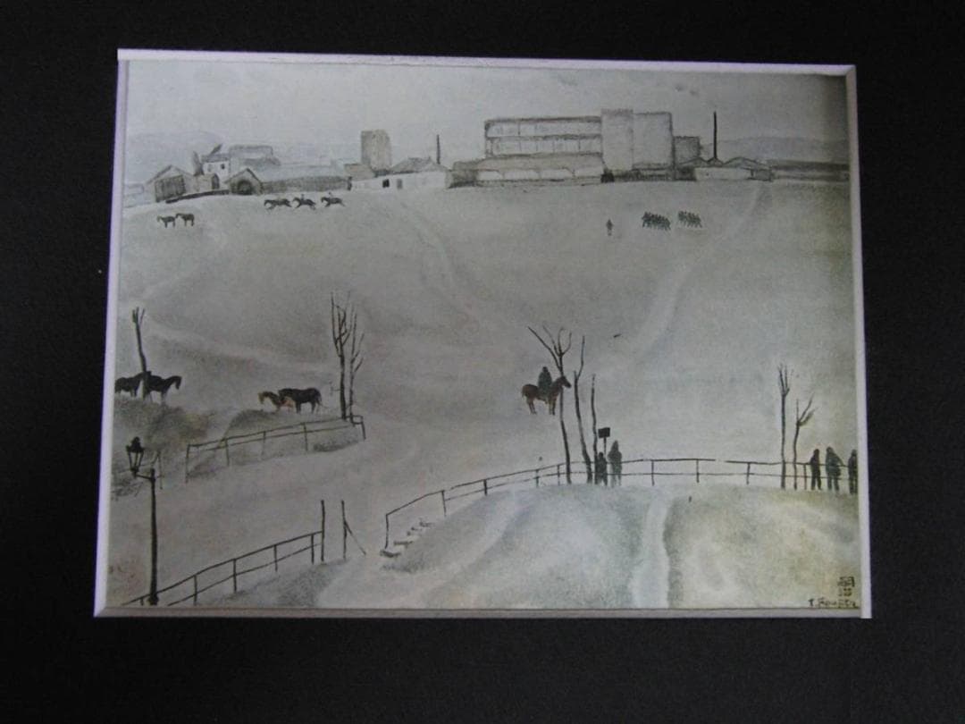 藤田嗣治、「Issy-les-Moulineaux」、希少画集の額装画