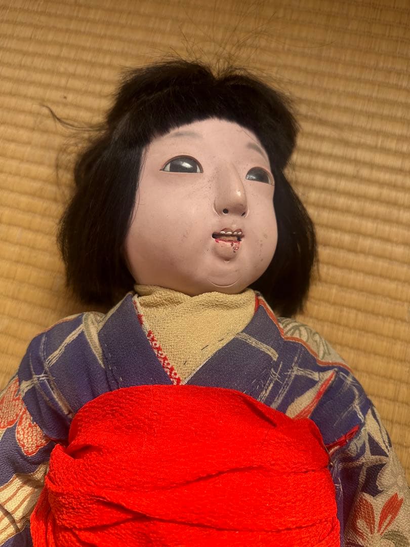 座敷童子部屋の市松人形セット 伝統的和服 黒髪