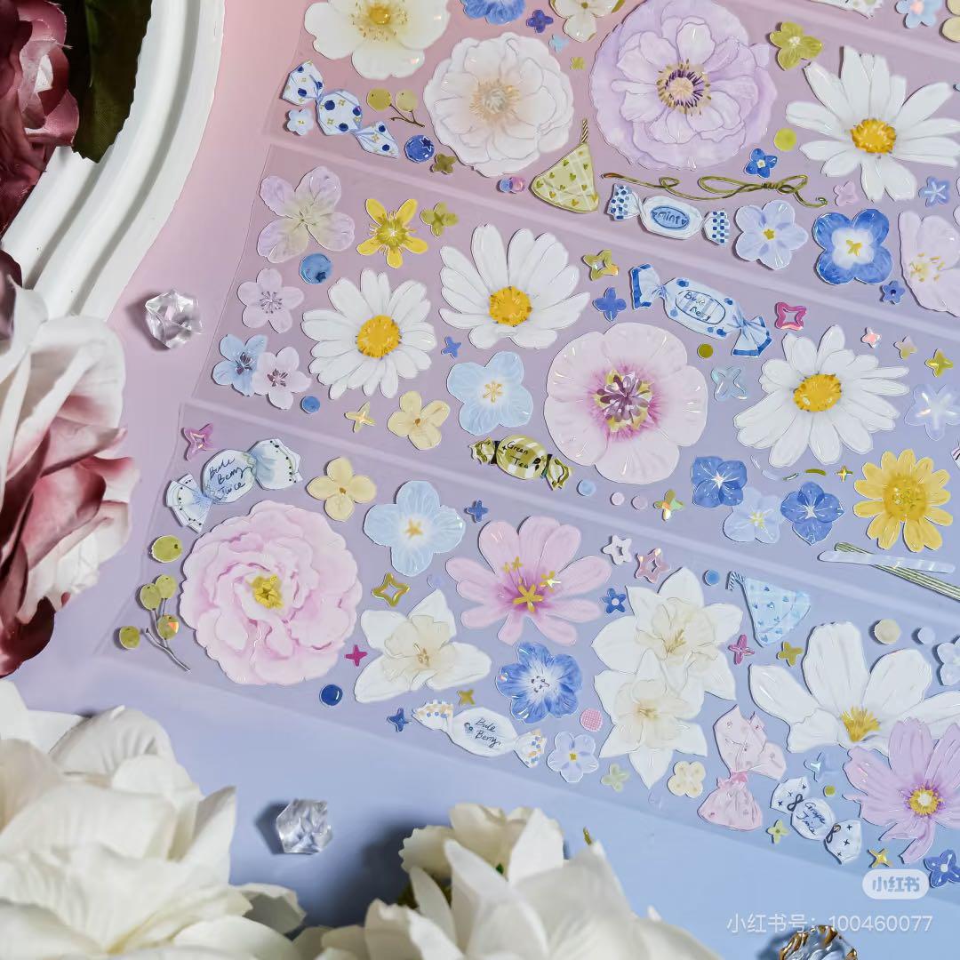 【8540】海外　マステ　3/5/巻売り　貝殻光マスキングテープ　お花