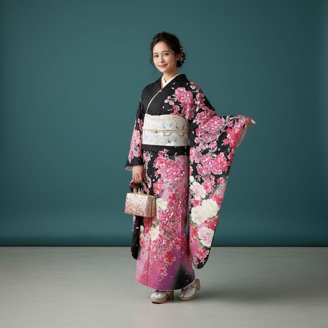 ◎mk-636　美品　振袖　刺繍　スモールサイズ　　1-13