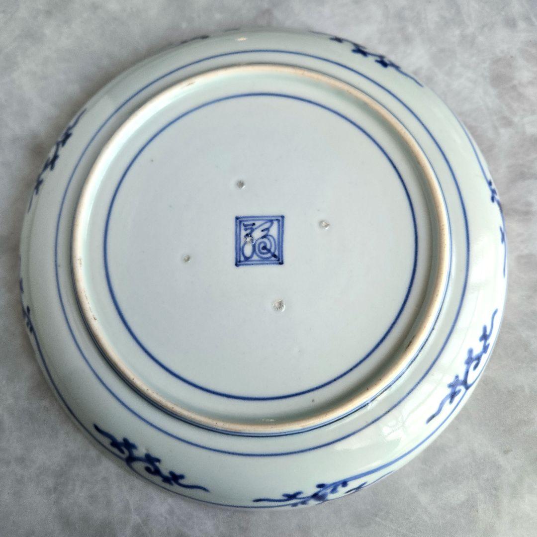 古伊万里　染付　七寸皿　藤　江戸時代　金直し　骨董　金継ぎ　アンティーク　五弁花