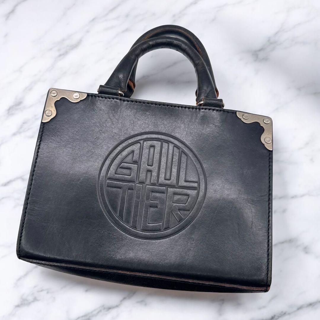 VINTAGE ゴルチエ ミニ ハンドバッグ レザー 黒