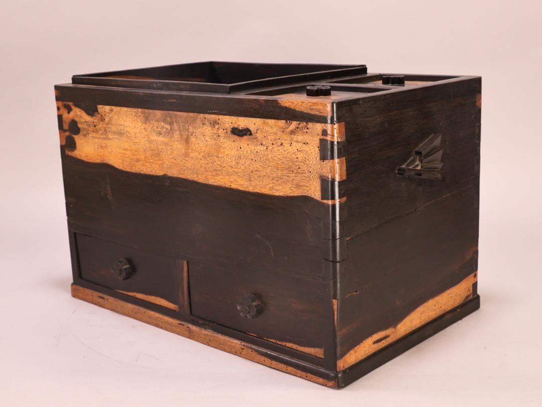 BK263　時代家具　黒柿製　豆火鉢　関東火鉢　手炙り　茶道具