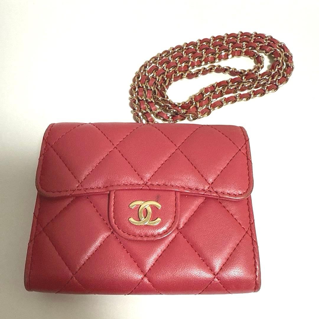 正規品 CHANEL ラムスキン チェーンクラッチ ミニポシェット