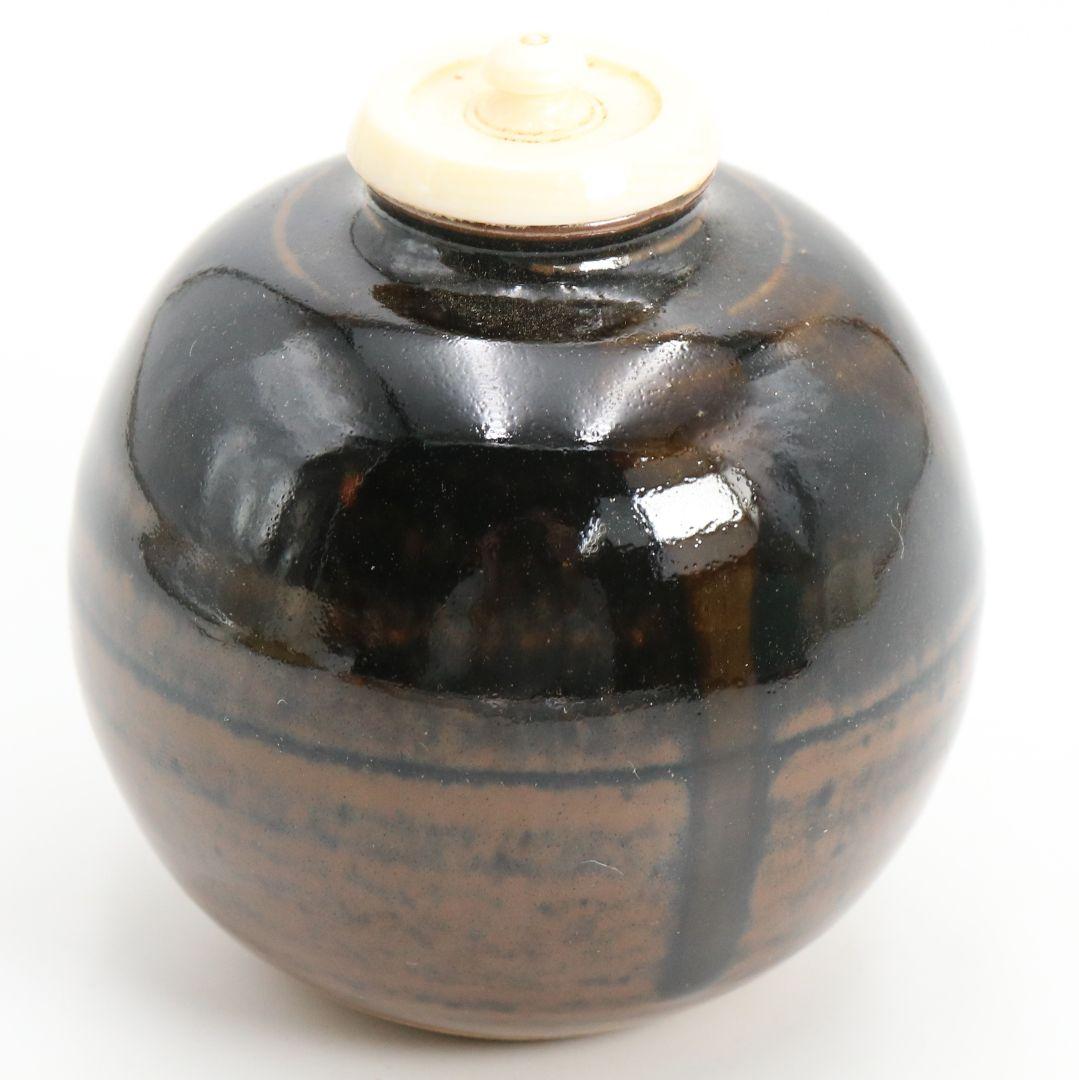 松本鐵山作 唐物 大名物写 珠光文琳茶入 有楽緞子仕覆 茶道具 共箱　V914