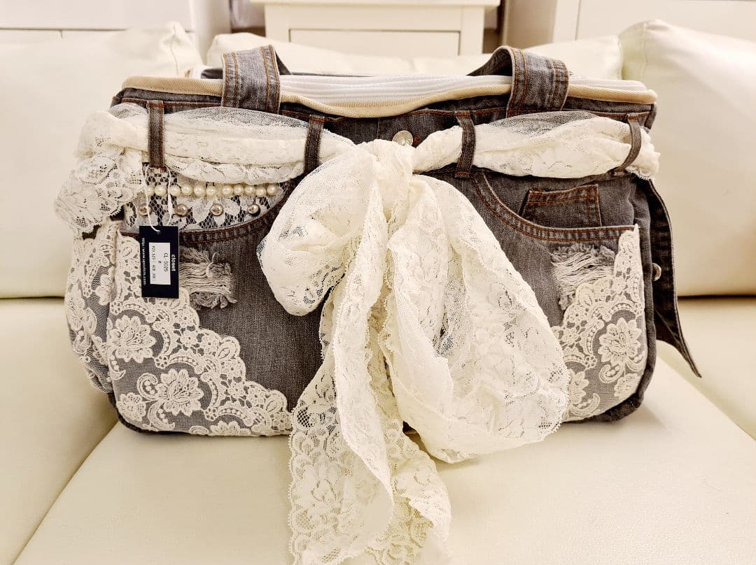 ペット　キャリーバッグ　レース　デニム　小型犬　猫　新品未使用　Mサイズ