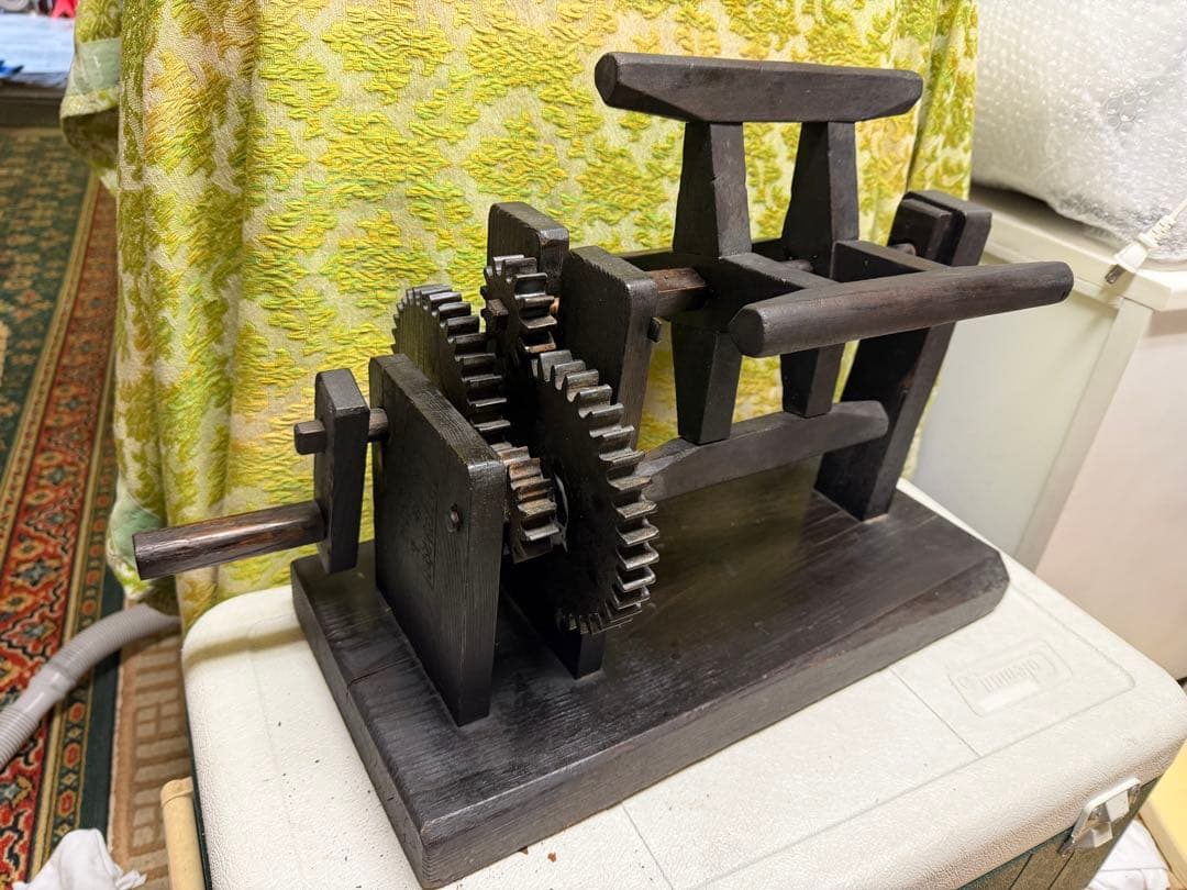 木製歯車式　日本製　座繰り機　糸巻き機