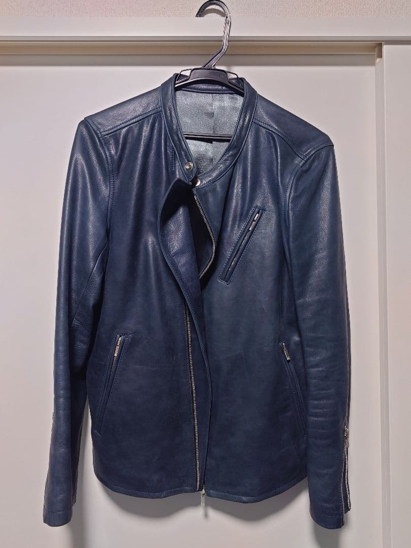 ネイビー レザー シングルライダースジャケット サイズ2 ※値下げ交渉可
