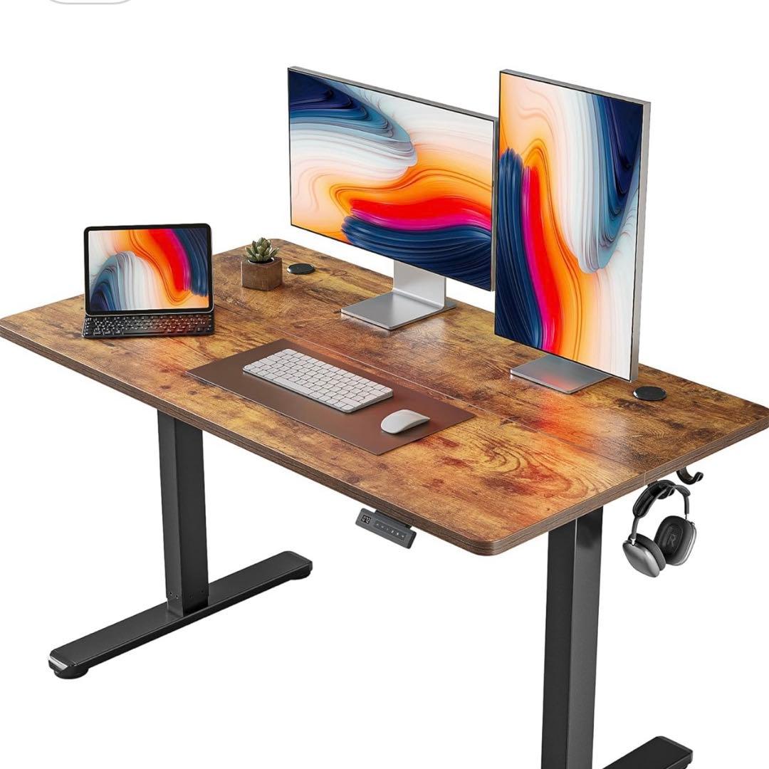 FEZIBO 昇降デスク 120x60cm 電動式 スライダー付 ブラウン