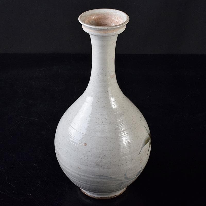 朝鮮美術　李朝　高麗白磁　染付　花文　碗口瓶　C　R8418