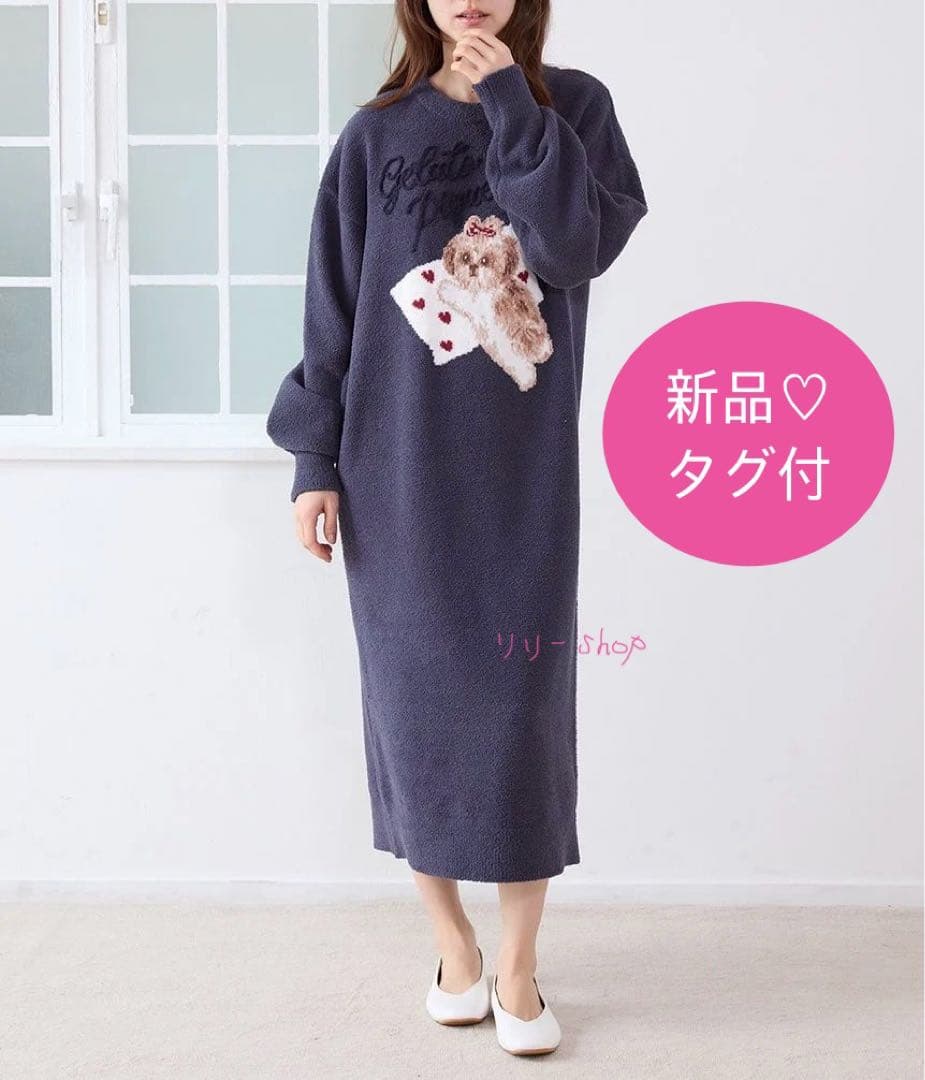 新品タグ付♡ ジェラートピケ ジャガードワンピース　ネイビー