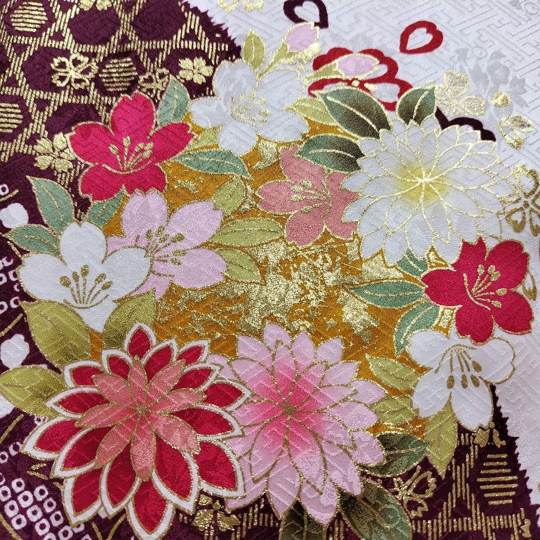 振袖フルセット(7点)・成人式・古典柄・金彩加工・金駒刺繍・地紋・絞り柄・正絹