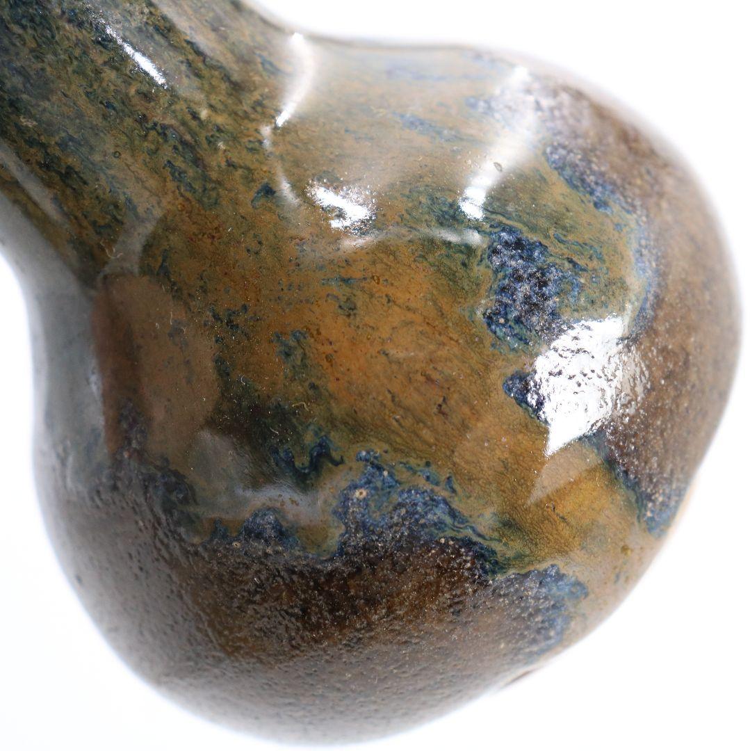 笹山登古作 高取焼 鶴首茶入 利休梅緞子仕覆 茶道具 共箱　V910