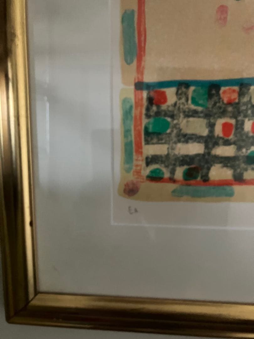 ポールアイズピリ　 ベージュの背景の青い花瓶の花束　　リトグラフ