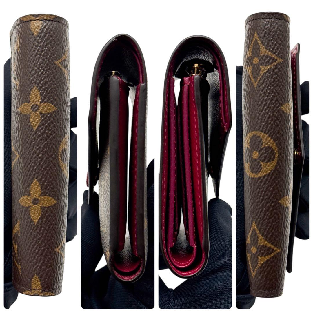 ルイヴィトン モノグラム ヴィクトリーヌ フューシャ 赤 財布 三つ折り レッド