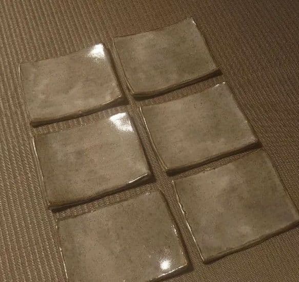 唐津焼 松尾友文　黒唐津 角皿 6枚