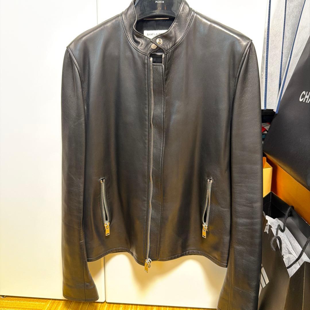 SAINT LAURENT ブラック シングルライダースジャケット　羊皮