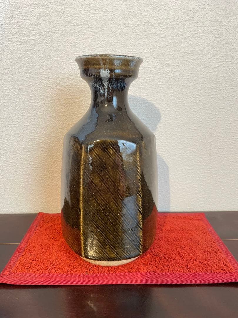 沖塩明樹　寒風春木窯 面取り花瓶　線模様　岡山 民芸　民藝　武内晴二郎