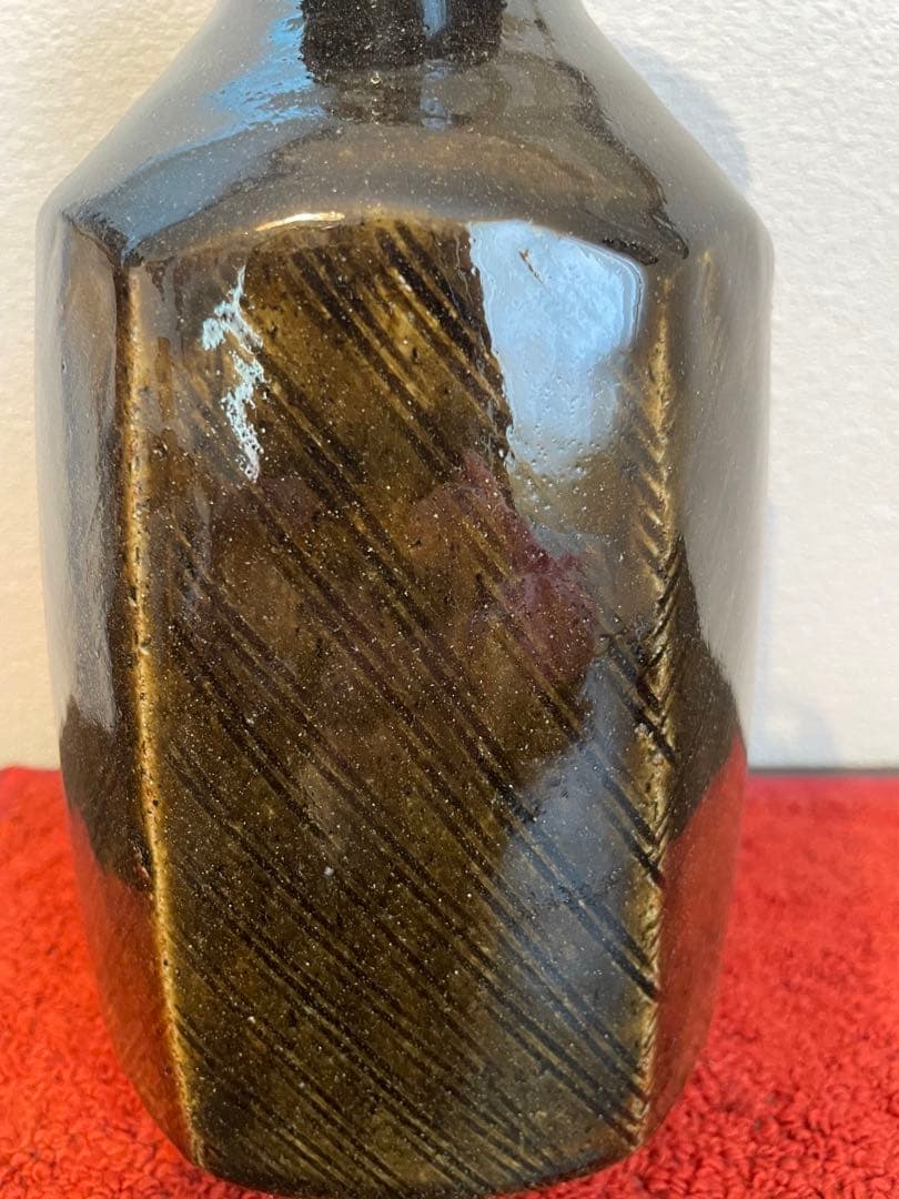 沖塩明樹　寒風春木窯 面取り花瓶　線模様　岡山 民芸　民藝　武内晴二郎