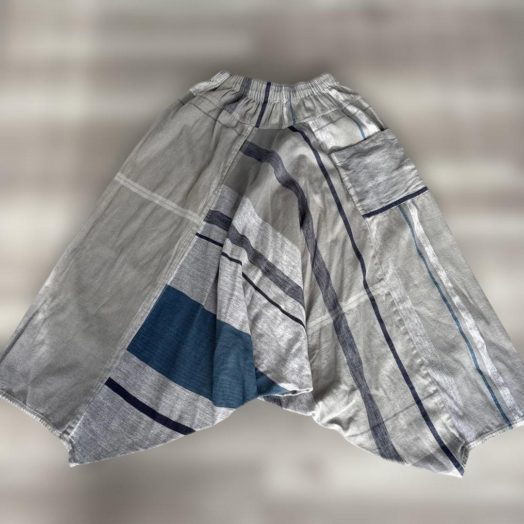 サルエルパンツ グレーと青のストライプ