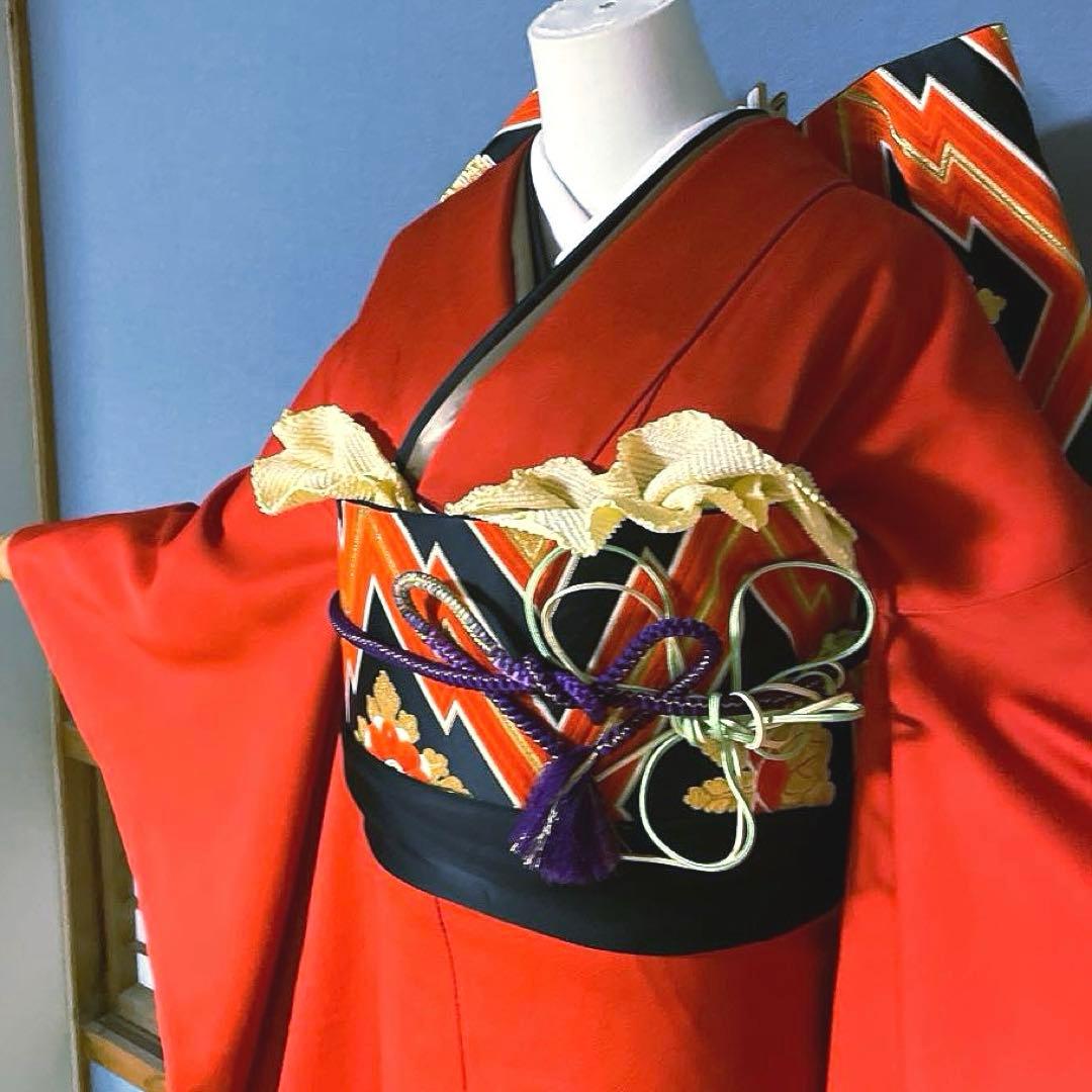 振袖フルセット　斉藤三才　染色作家　成人式振袖　振袖　朱色