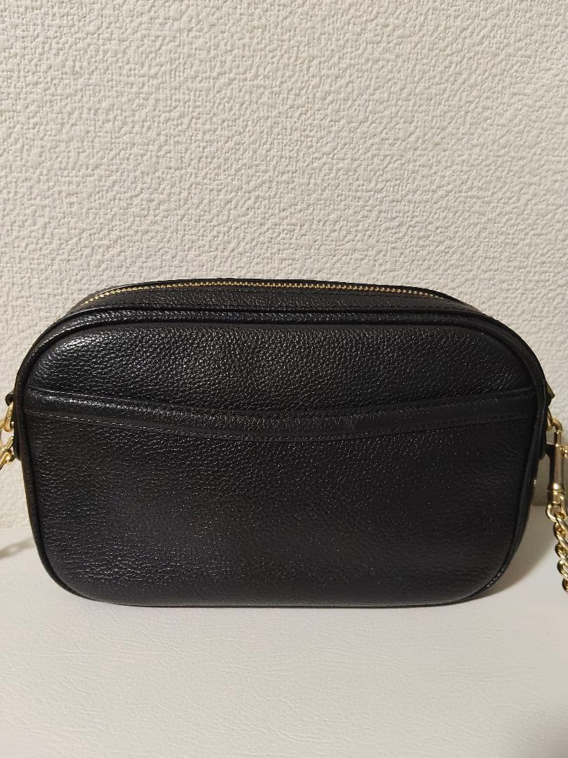 COACH ブラック　レザー　ショルダー　バッグ　黒　ロゴ　チェーン　コーチ