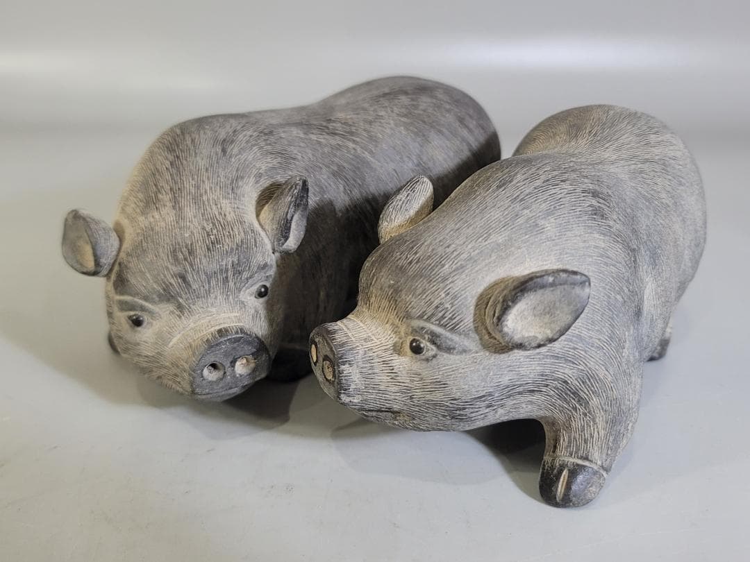 陳鳴遠 底款刻 在銘 朱泥 ブタ　夫婦 豚 置物